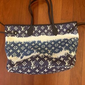Blue tie dye Louis Vuitton Neverfull tote